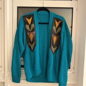 Colorful Knit Cardigan with Geometric Patterns